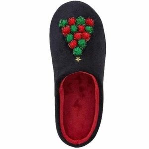 NEW Charter Club Women's Christmas Tree Pom-Poms Clog Slippers Size M